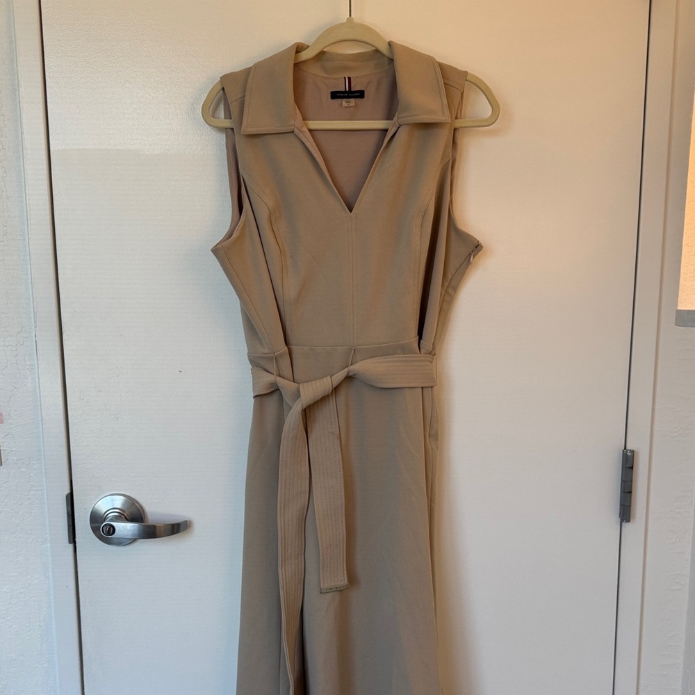 Tommy Hilfiger Beige Midi Dress with Belt